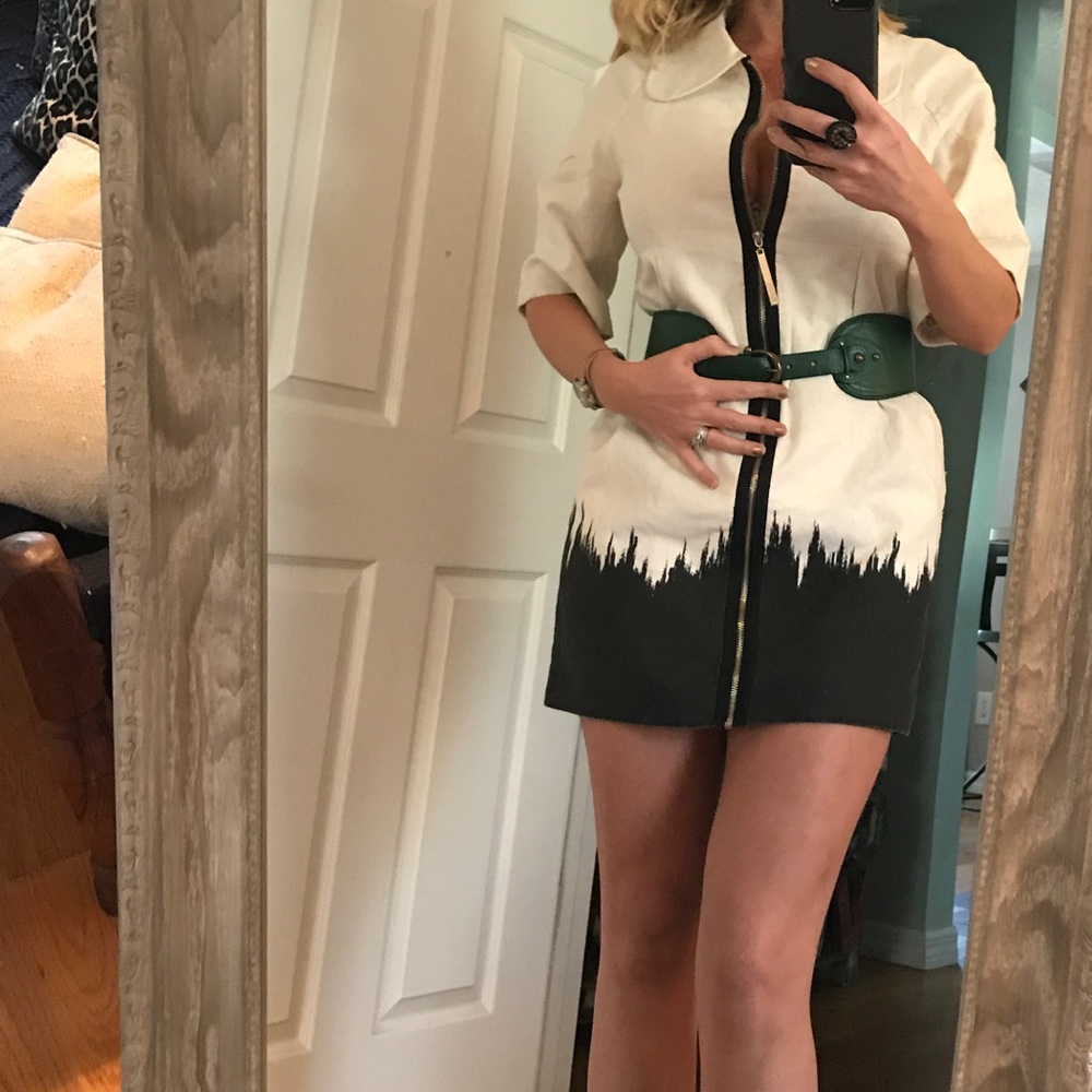 Kenzie zip front dress linen Anthropologie Urban